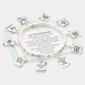 2pc Ten Commandments Charm Bracelet Christian Religious Jewelry Faith Gift Se